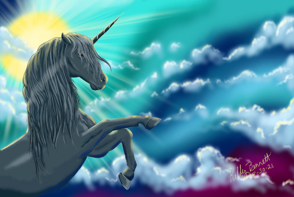 A digital painting of a stone colored unicorn painted in Paint Tool Sai 8-30-2021
