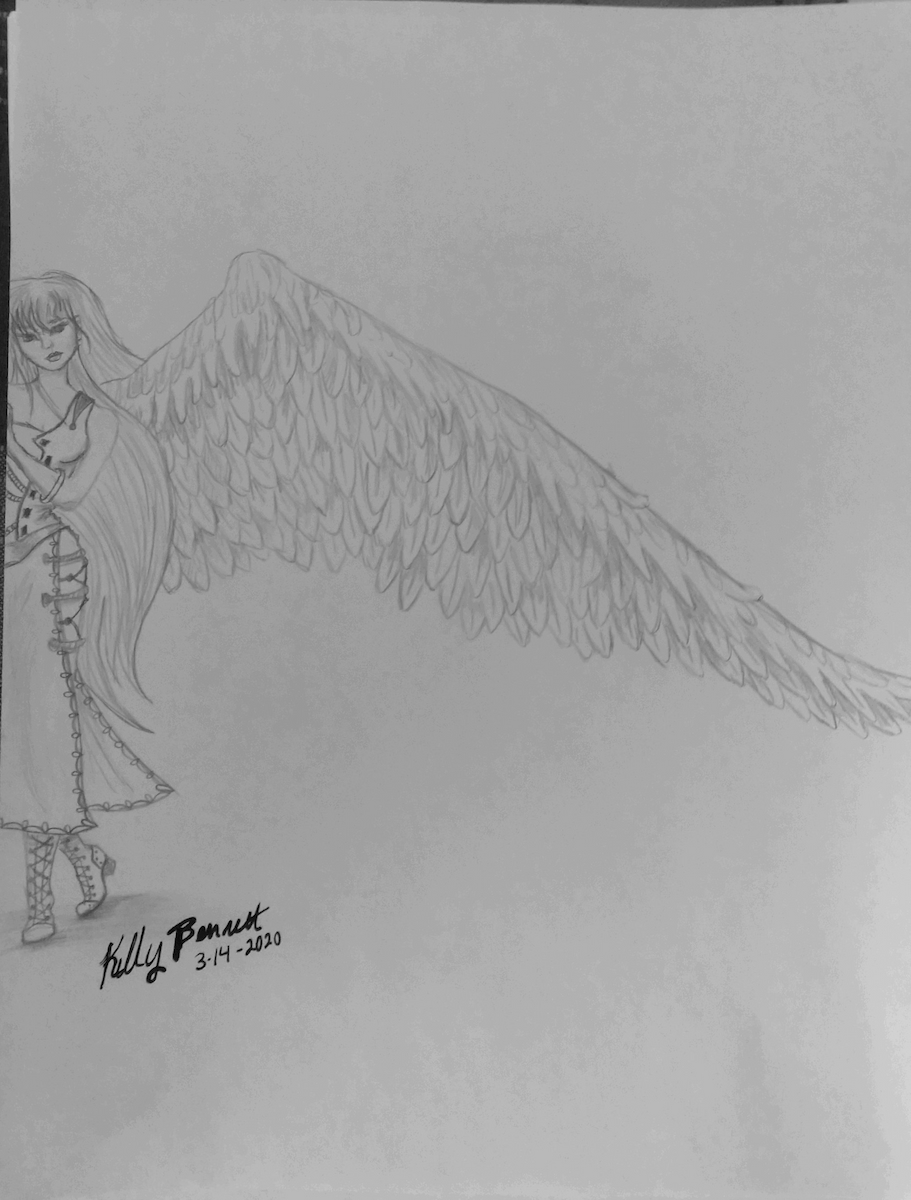 A pencil sketch of an angel