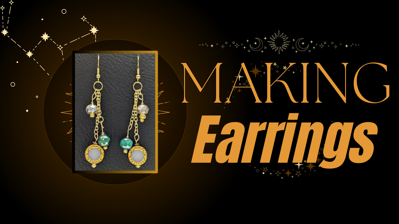 Earrings with three different beads, and gold accents