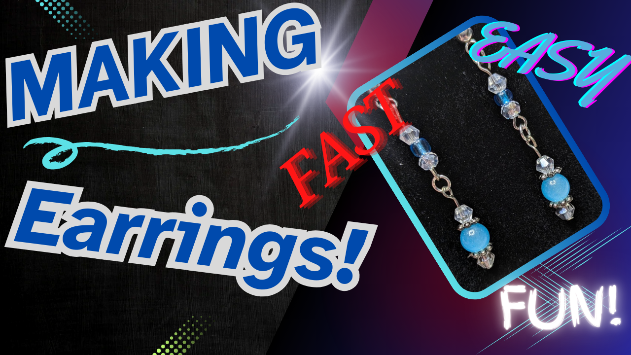Dangling earrings with blue beads, and silver accents